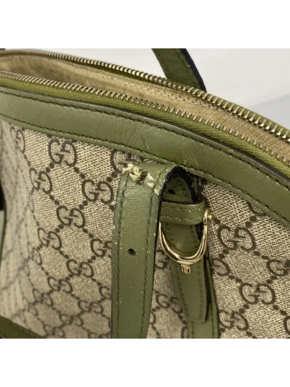 Gucci Handbag GG Supreme Brown Green Gold